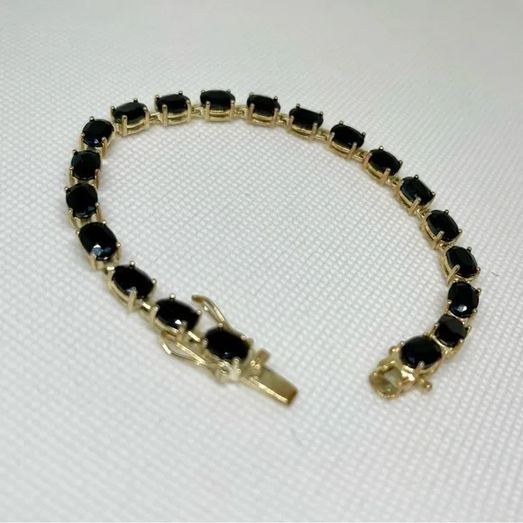 VTG 925 Real Blue Sapphire Tennis Bracelet Sterling Silver - Picture 1 of 6